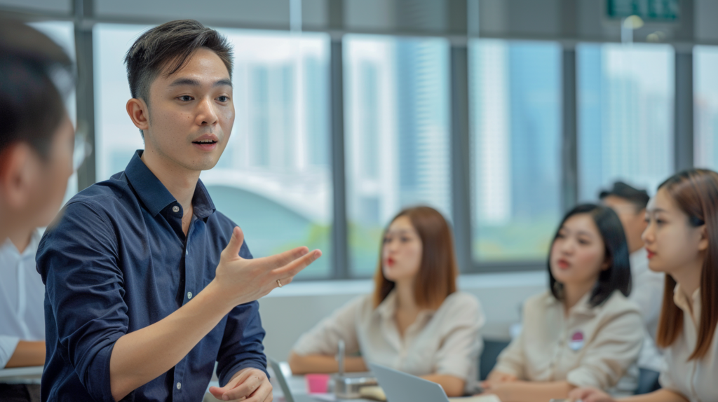 Learner practising Vietnamese grammar in Vietnamese course Singapore lesson